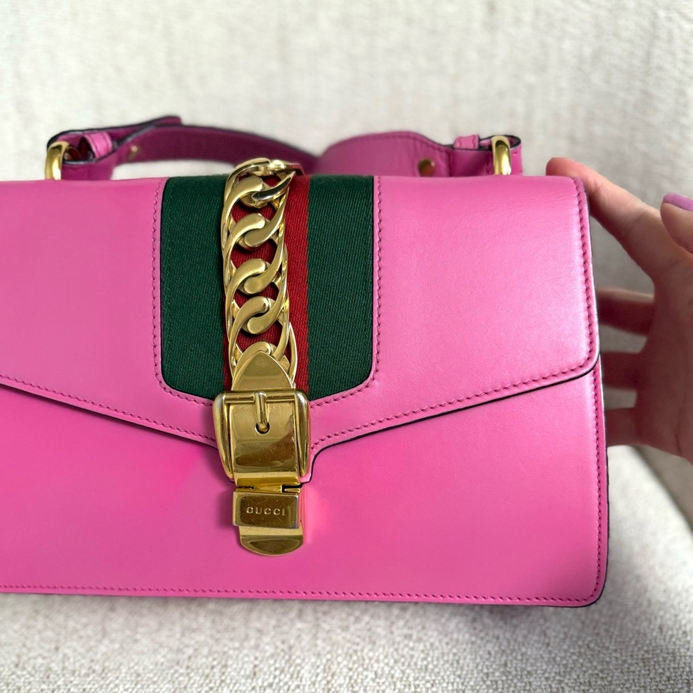 Authentic Gucci Sylvie Leather Shoulder Bag pink leather - Picture 6 of 16